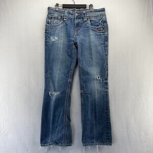 Rock revival Jeans Mens 33 Blue Denim Nathan Relaxed Straight Distressed Whisker
